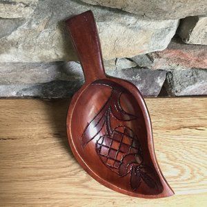 Wood MonkeyPod Leaf Serving Snack Bowl Carved Boho